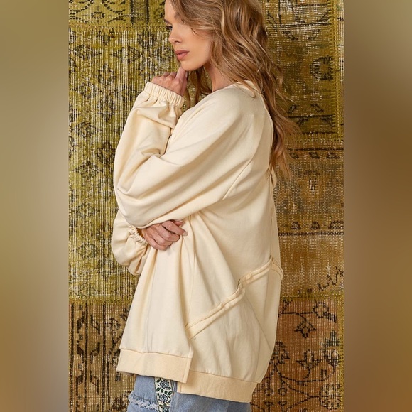 409. POL Women's Cream Long Sleeve Criss Cross Open Back Crewneck NEW - Picture 7 of 10